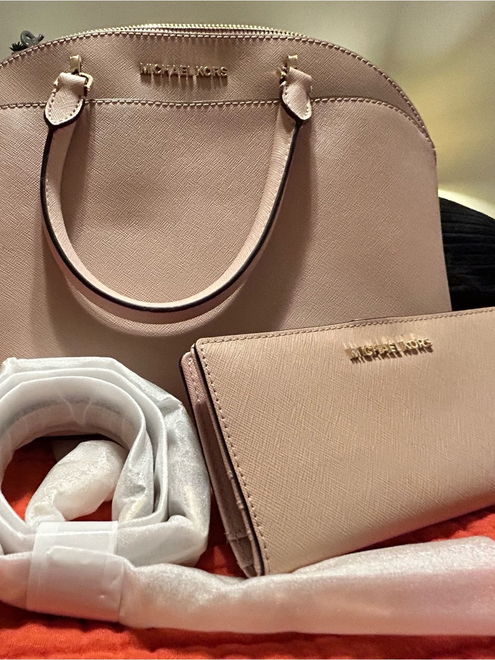 Michael Kors Blush Saffiano Dome Satchel with Matching Wallet